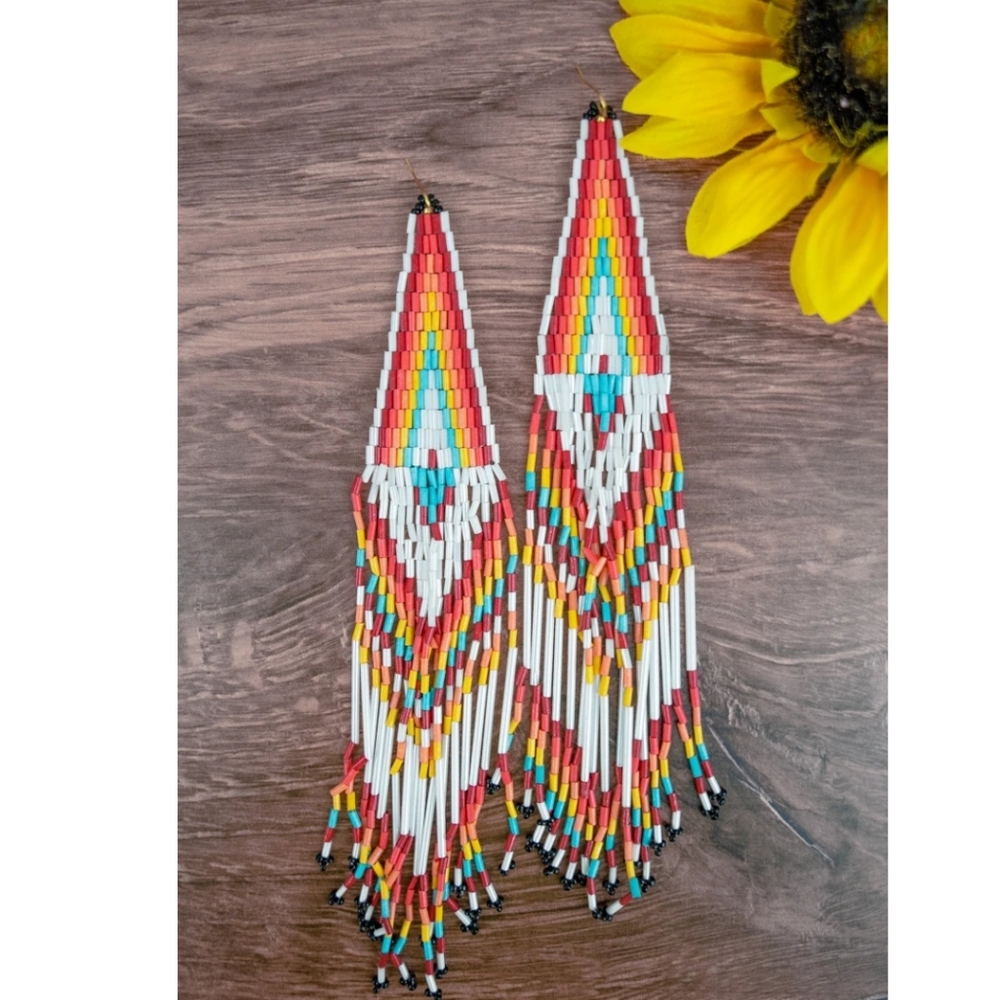 KISS THE SKY WHITE SEED BEAD FRINGE EARRINGS